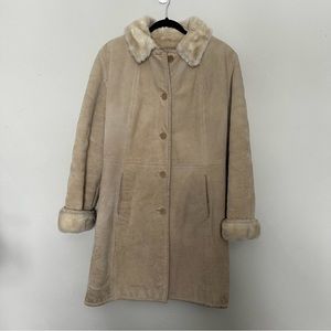 Jones New York Camel Faux Fur Lined Genuine Leather Coat